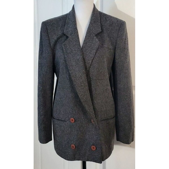 Rena Rowan For Saville Vintage 100% Wool Gray Double Breasted Jacket Blazer Sz 6 - Picture 1 of 7
